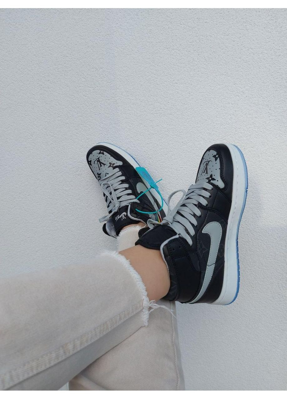 Сірі Осінні кросівки чоловічі nike air jordan retro 1 x lv grey black найк аір джордан No Brand