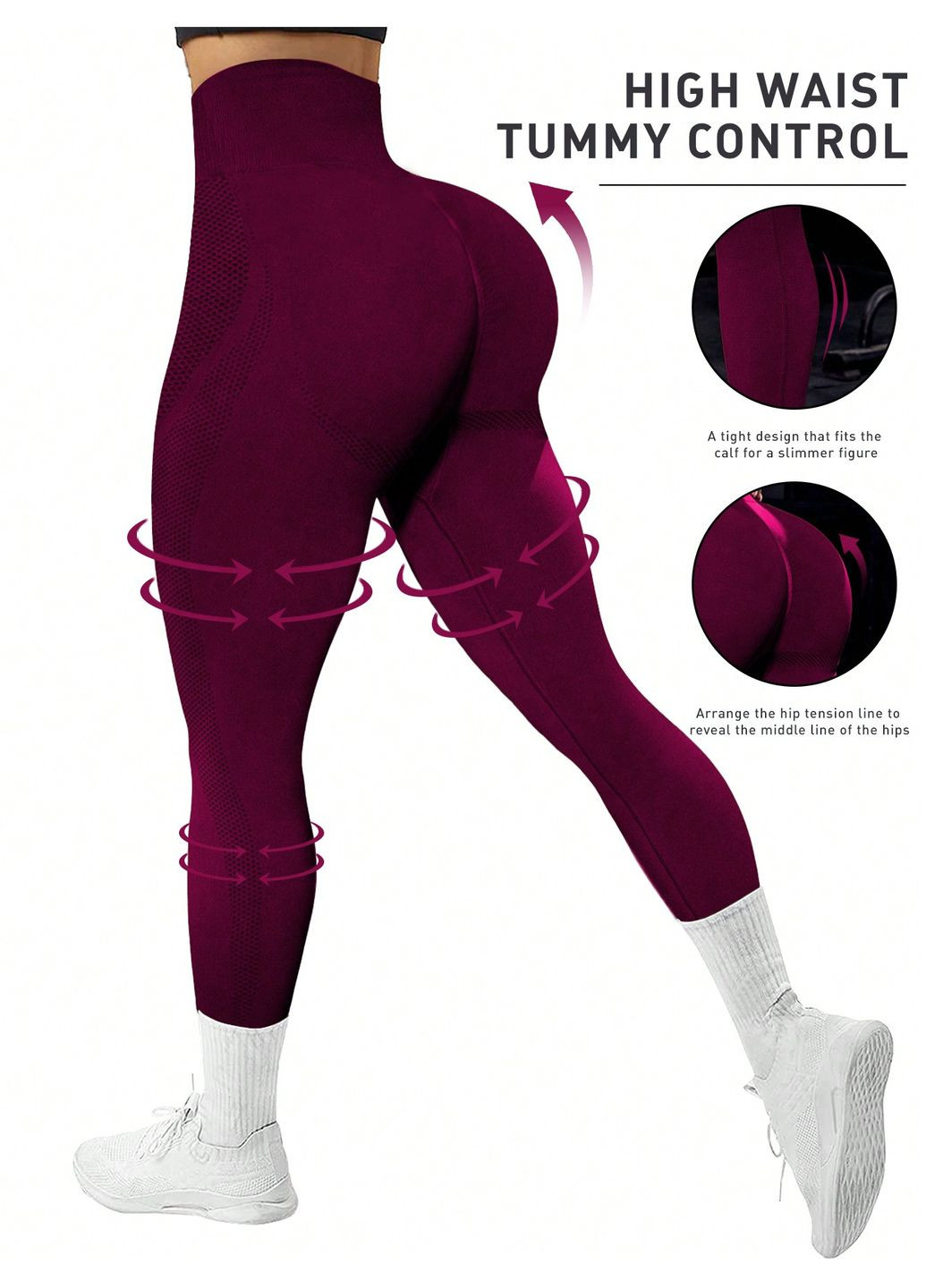 Бордовые демисезонные леггинсы спортивые SHEIN