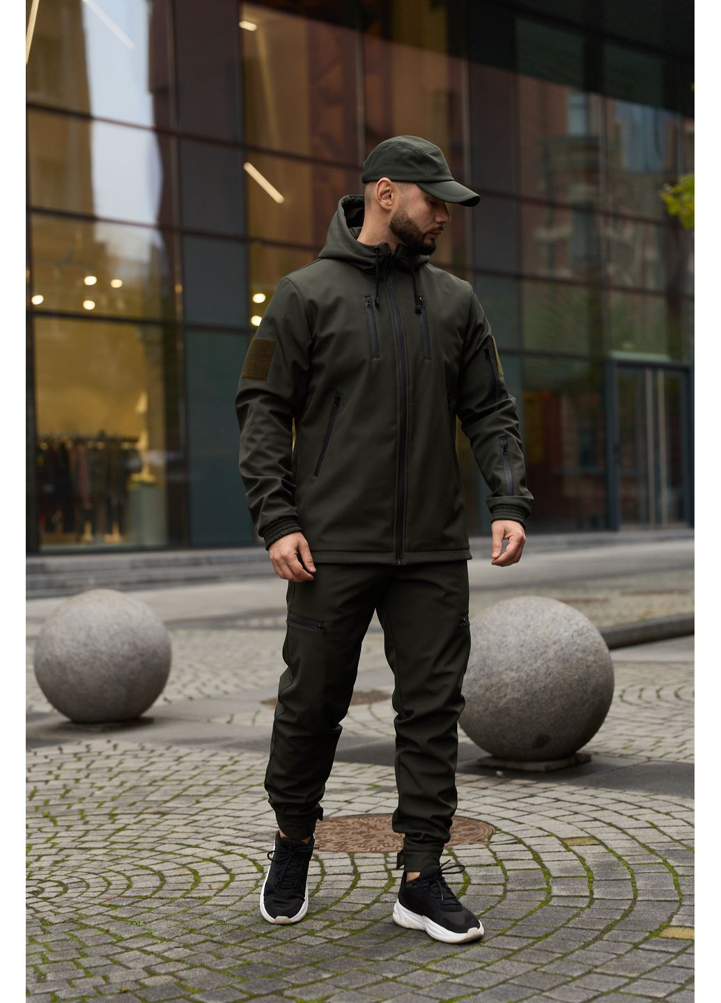 Теплий чоловічий костюм Soft Shell хакі на флісі з шевроном Intruder Reef (366868549)