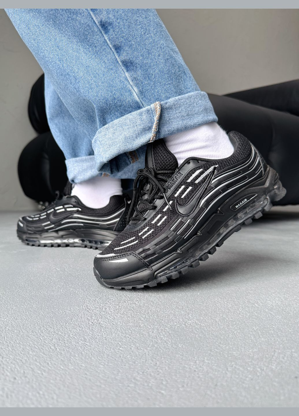 Чорні Осінні кросівки чоловічі і жіночі nike air max tl 2.5 black white | найк аір макс тл 2.5 чорні білі No Brand