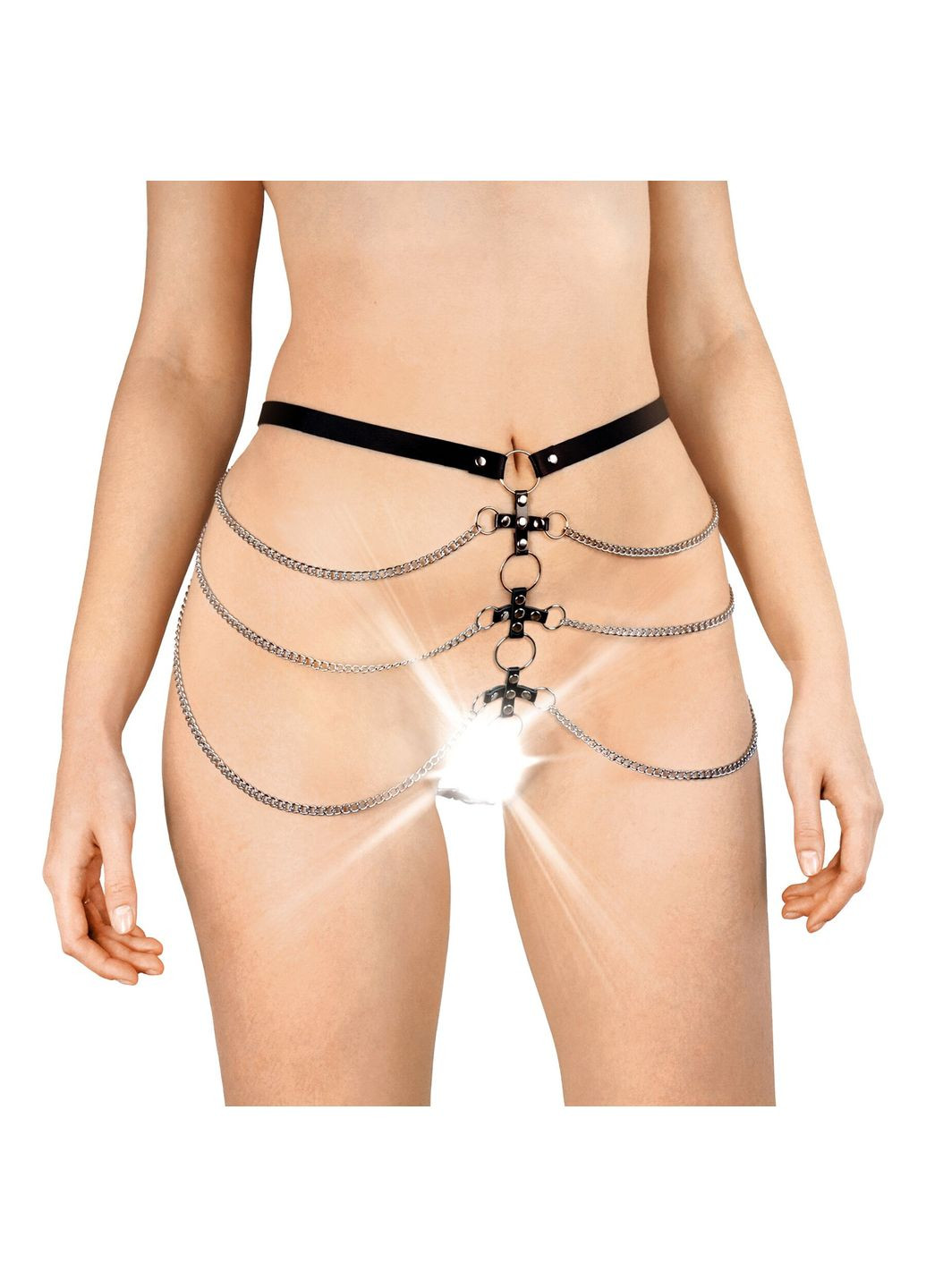 Чорний демісезонний сексуальні шкіряні трусики прикрашені ланцюгами - cross, колір чорний, розмір l/xxl Art of Sex
