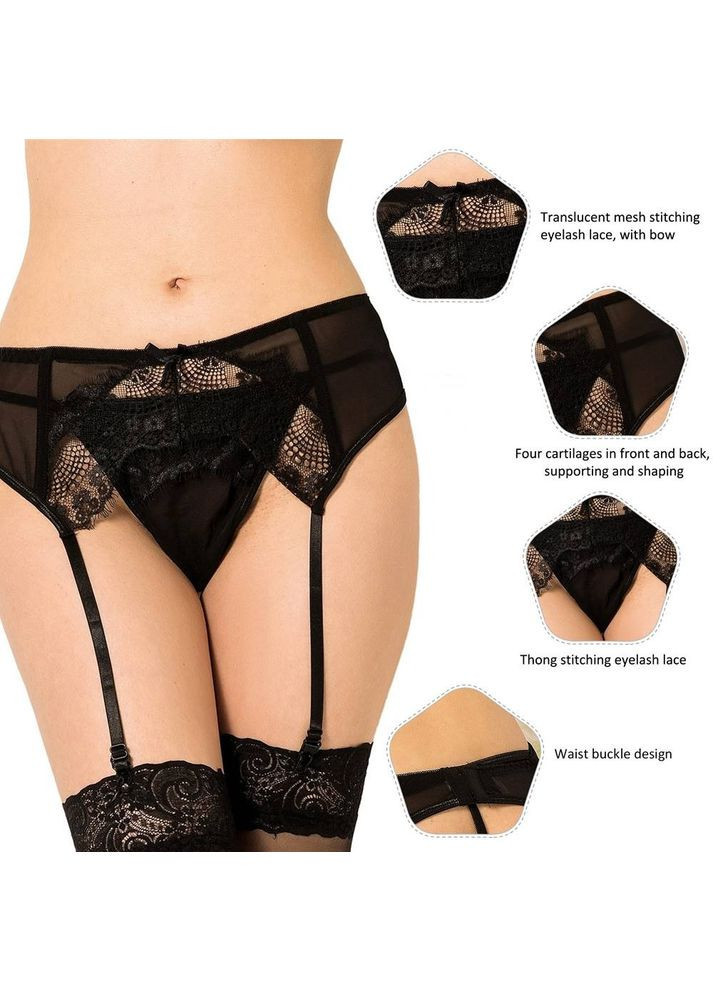 Чорний сексуальний мереживний пояс для панчіх з трусиками в комплекті Star Night (347314403)