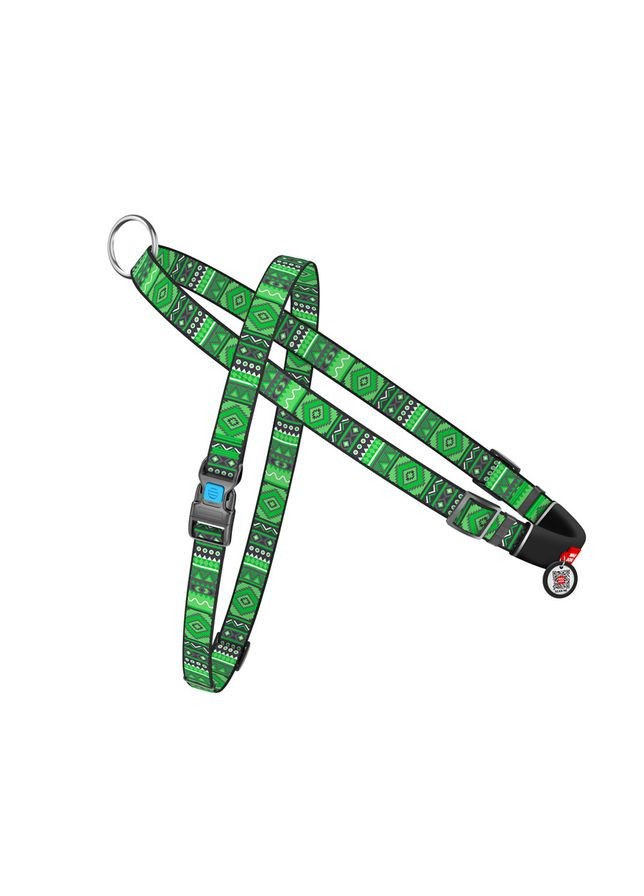 Шлея для собак быстросъемная WAUDOG Nylon с QR паспортом, рисунок "Этно зеленый", пластиковый фастекс, Ш 15 мм, А 40-55 см, В No Brand (363200391)