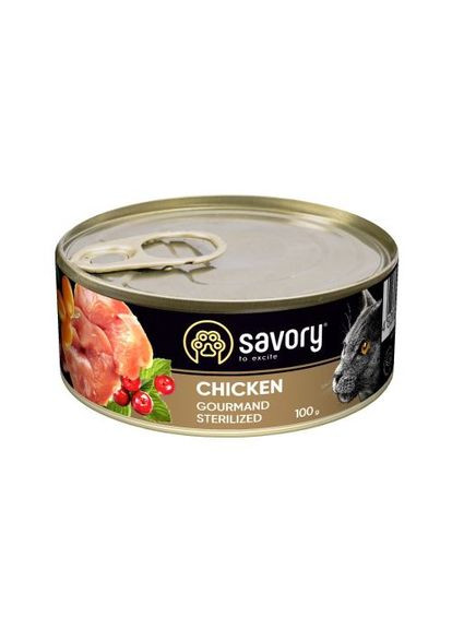 Вологий корм для стерилізованих котів, з куркою, 100 г Savory (355253875)