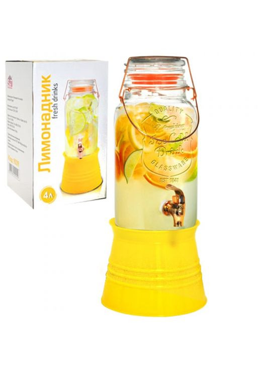 Лимонадник 4л скляний прозорий для напоїв із підставкою відро для льоду подарунок на свято ProDobro (365440595)