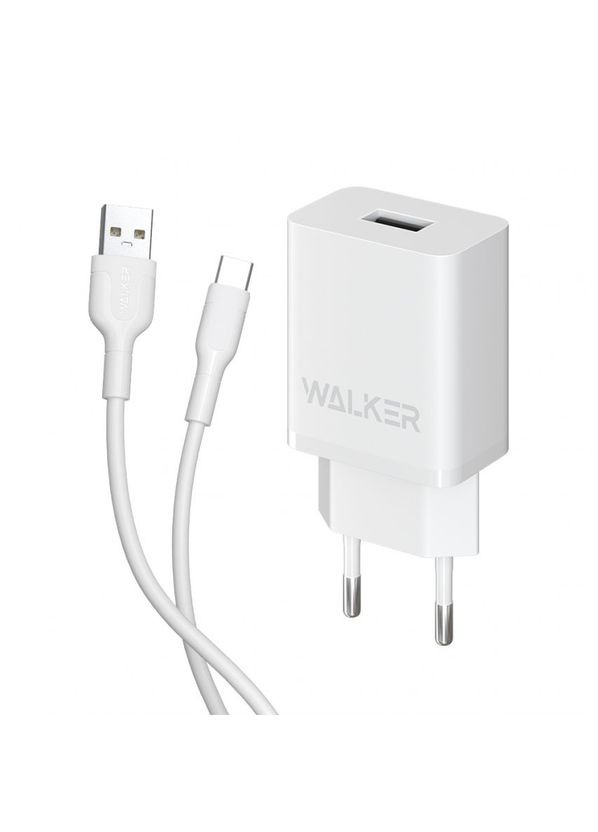 Сетевое зарядное устройство (адаптер) 2в1 WH-26 1USB/2.1A + Type-C white Walker (333827731)