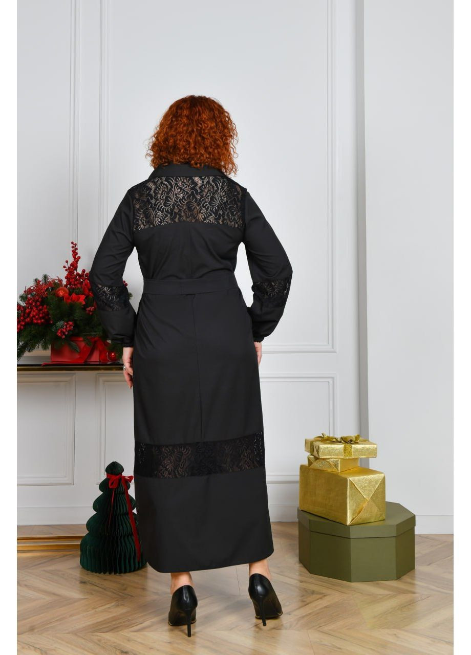 Черное праздничный, деловое женское праздничное платье с гипюром и воротником No Brand однотонное