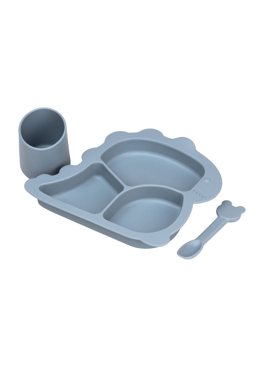 Дитячий набір силіконового посуду чашка/тарілка з трьома секціями/ложка Синій HP34545BL TS Kitchen (370800718)