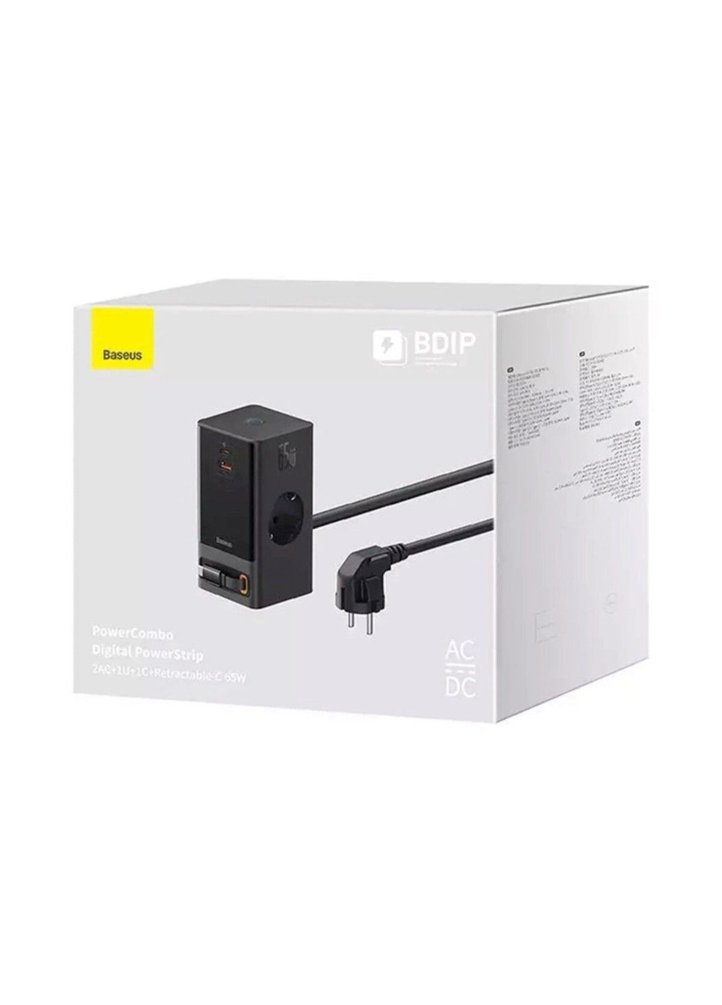 Сетевое зарядное устройство PowerCombo Digital PowerStrip 2AC+1U+1C+Retractable-C 65W with 1.5m Power cord EU Black Baseus (369457519)