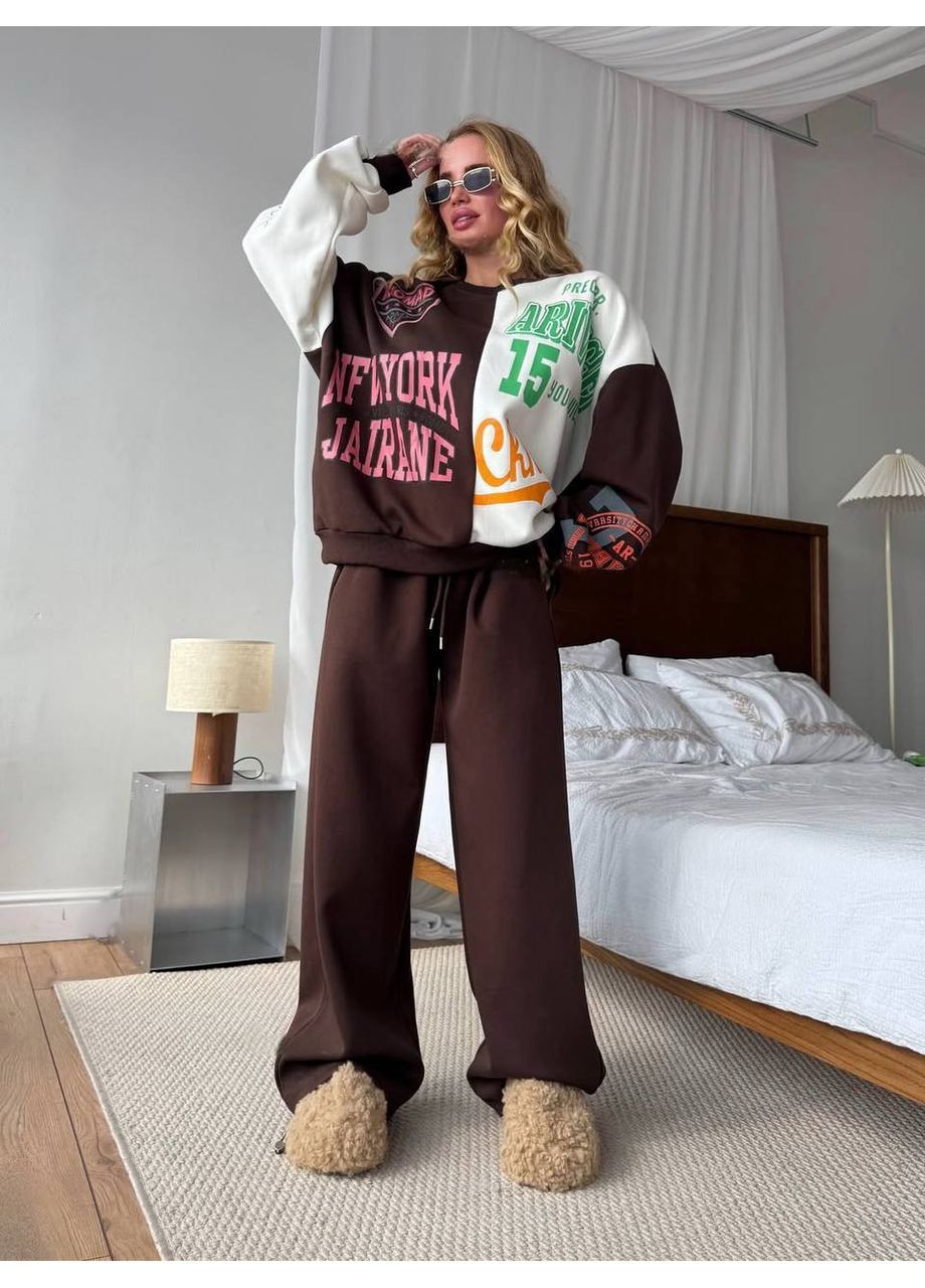 Костюм жіночий теплий на флісі . Зимовий костюм . Оверсайз . Світшот і штани . Не кошлатиться No Brand (365970126)