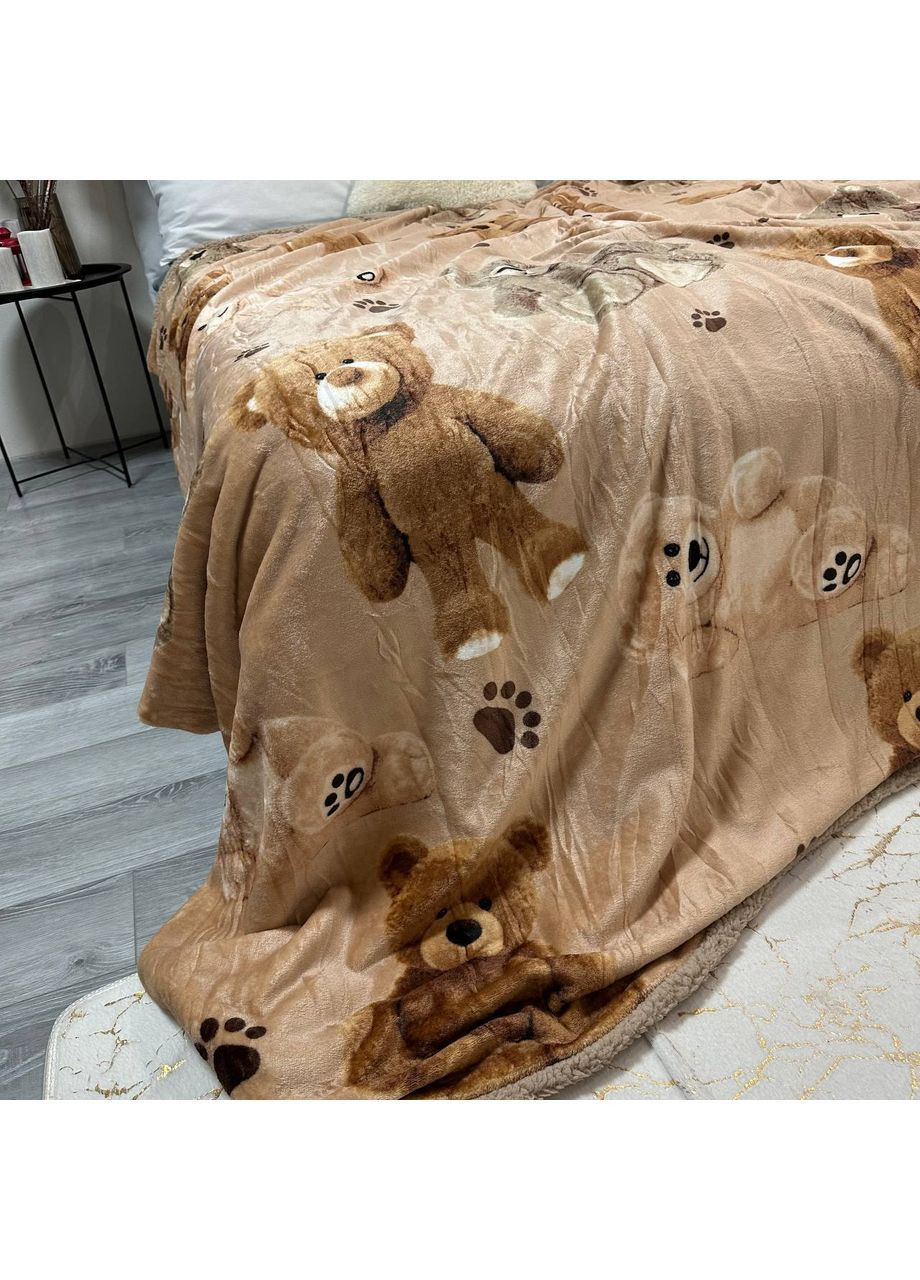 Двосторонній Плед "Comfort & Style" (Велюр + Teddy Fur), розмір 200*220 см бежевого кольору з малюнком No Brand (366957585)