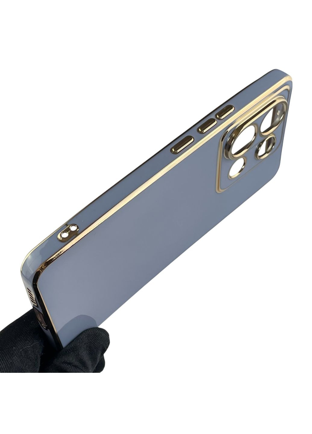 Чехол для POCO X6 женский с золотой окантовкой с защитой камеры на сяоми поко х6 синий Xiaomi (366019529)