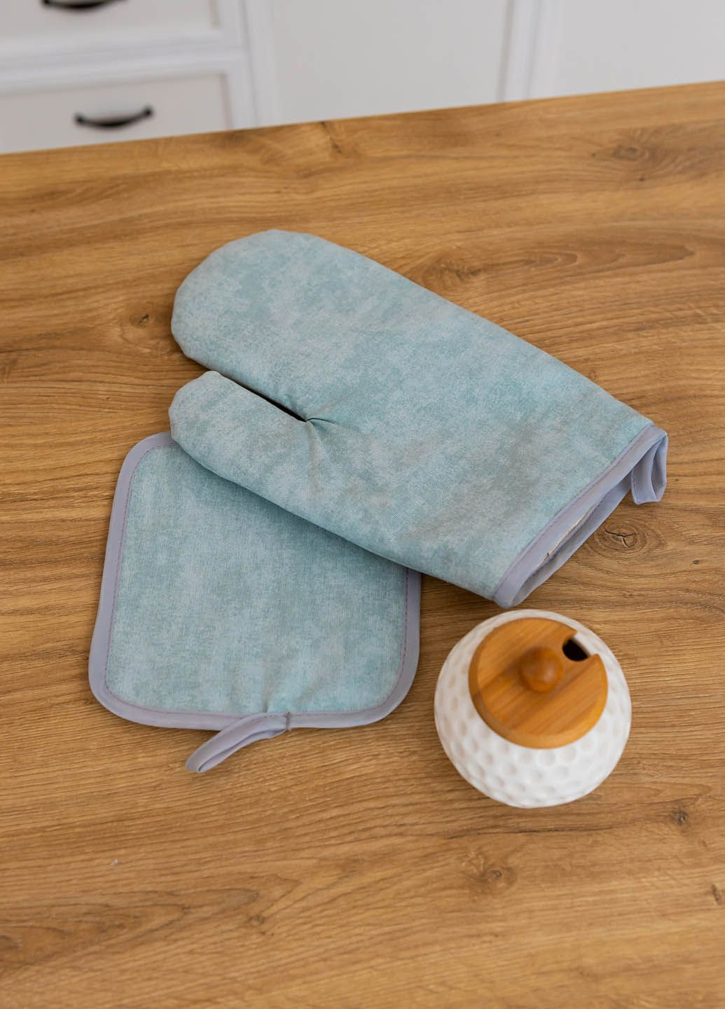 Набір рукавичка та прихватка водовідштовхувальні "Мармур бірюзовий" Homedec - (322580733)