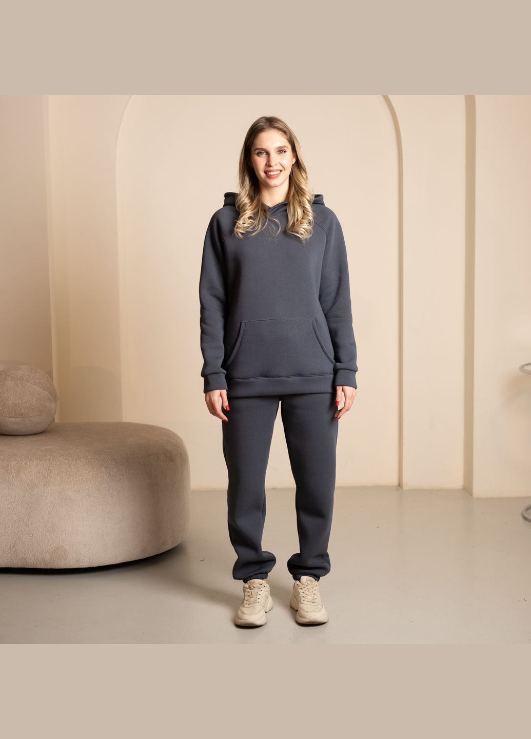 Теплий костюм із турецької тринитки на флісі, графітовий колір, No Brand 7029 (316703275)