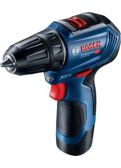 Аккумуляторная дрель-шуруповерт Professional GSR 12V-30, 12В, 2x2.0А·ч, 30Нм, 420·1600об/мин, в кейсе, вес 0.78кг. Bosch (381186945)