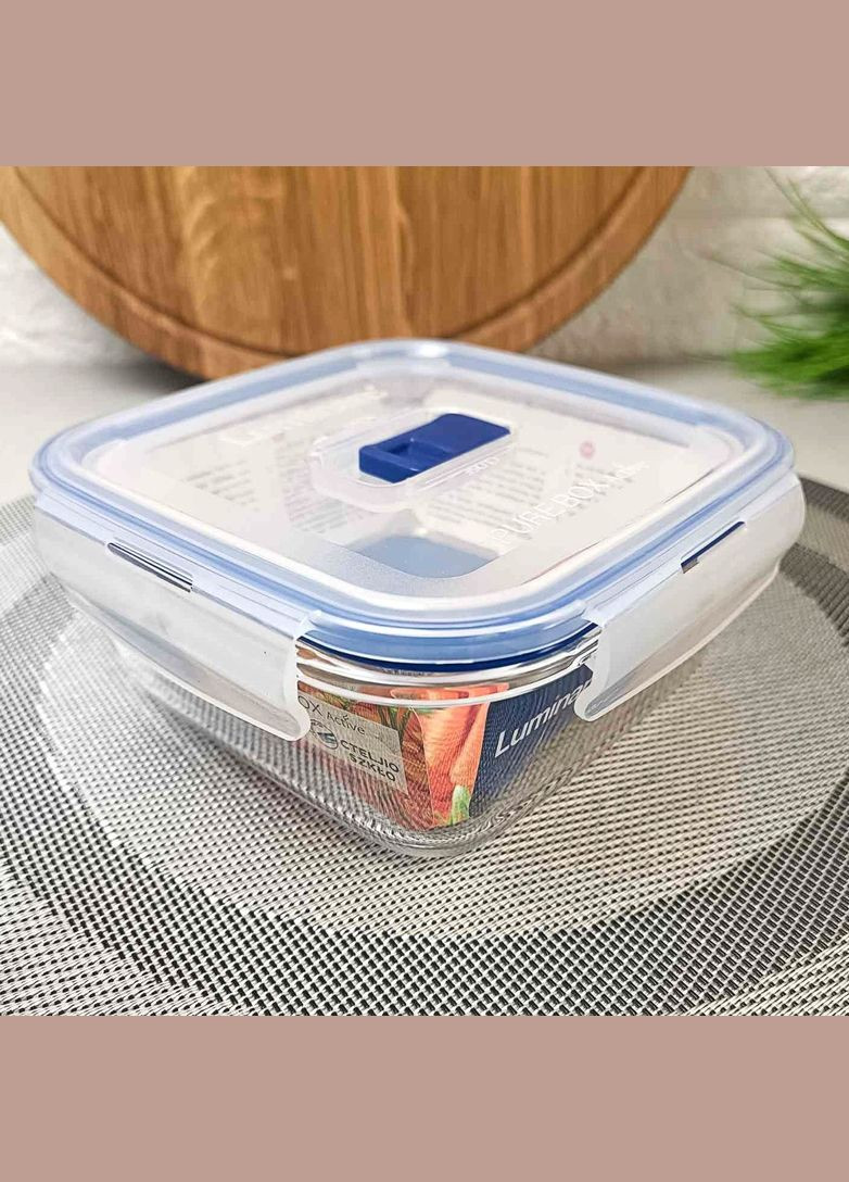 Харчовий контейнер квадратний Pure box 1220 мл з блакитною кришкою Luminarc (311224219)