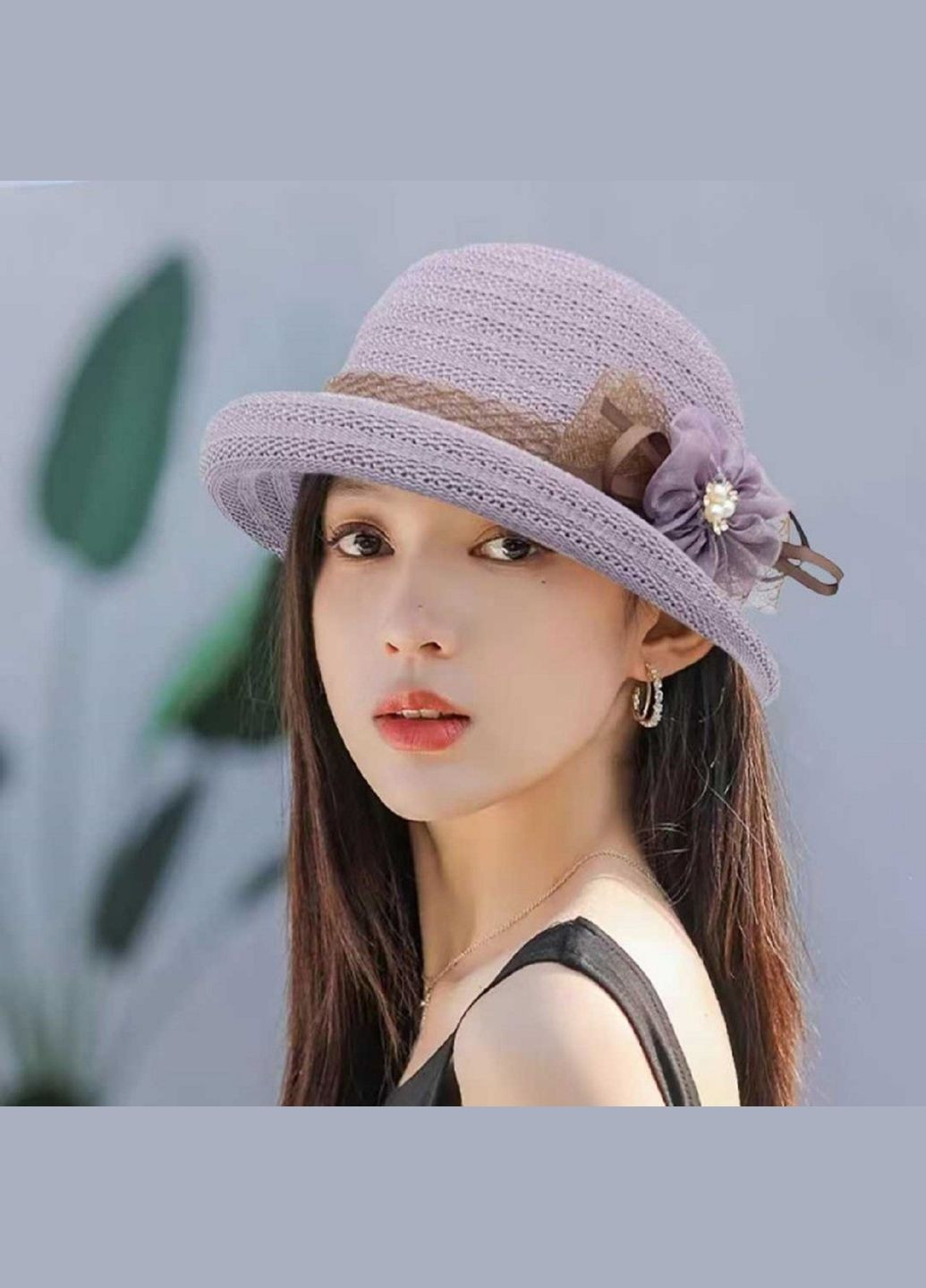 Женская Летняя Плетеная Шляпа Котелок с декоративным цветком Легкая Стильная Панама модный летний гардероб No Brand (338201965)