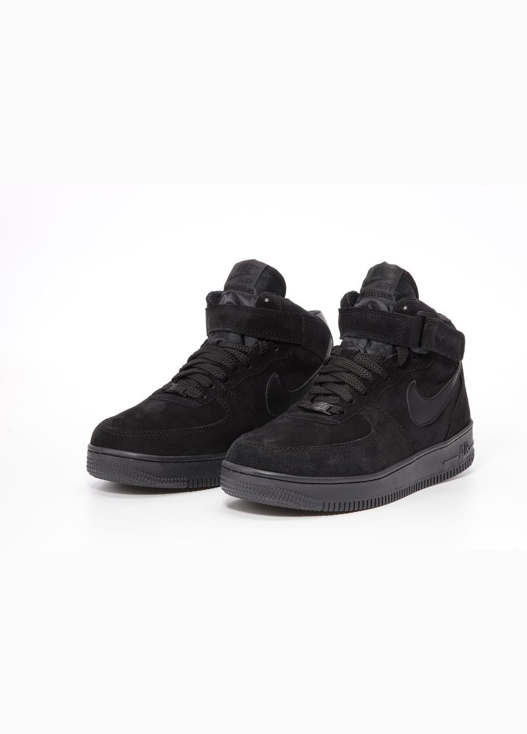 Черные зимние кроссовки зимние мужские nike air force 1 winter high black fur | найк аир форс 1 высокие черные с мехом No Brand
