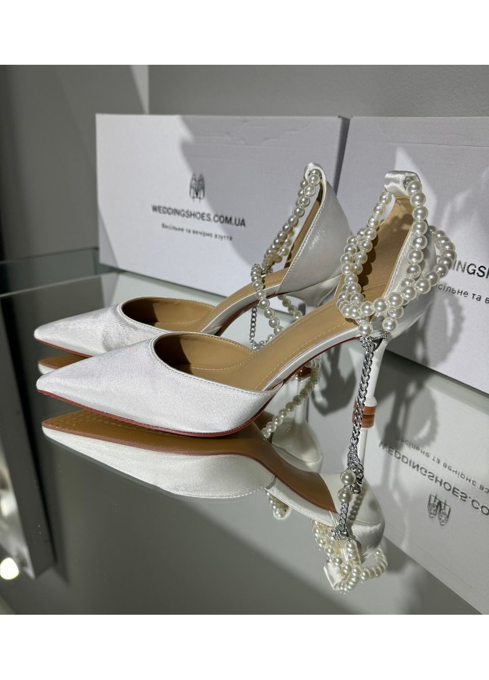 No Brand Свадебные туфли для невесты с жемчугом + брошь 2 в 1, 8 см белый з текстиль, — (351394446)