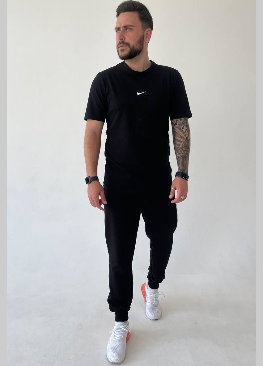 Чорний демісезонний комплект 2 в 1 штани + футболка тканина стрейч -кулір туреччина топ якість No Brand