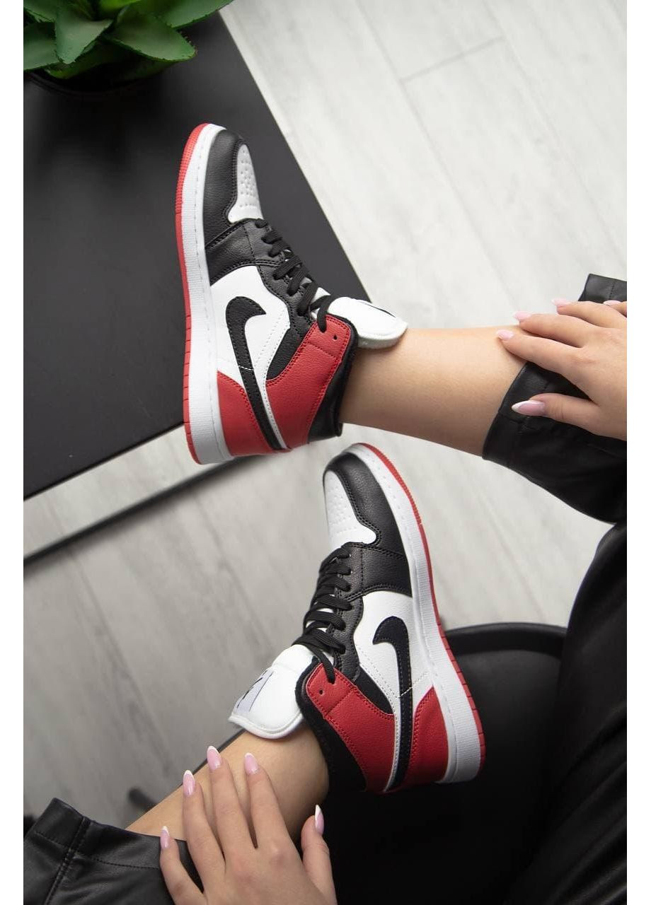Черные зимние кроссовки мужские nike air jordan 1 retro mid red white black fur найк аир джордан No Brand