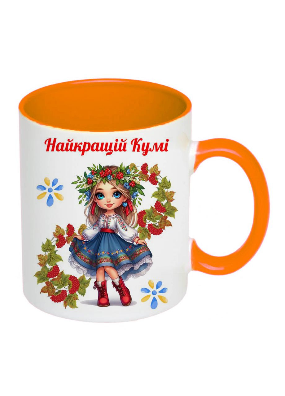 Чашка з друком "Найкращій кумі" 330мл (колір помаранчевий) (21798) No Brand (315896771)