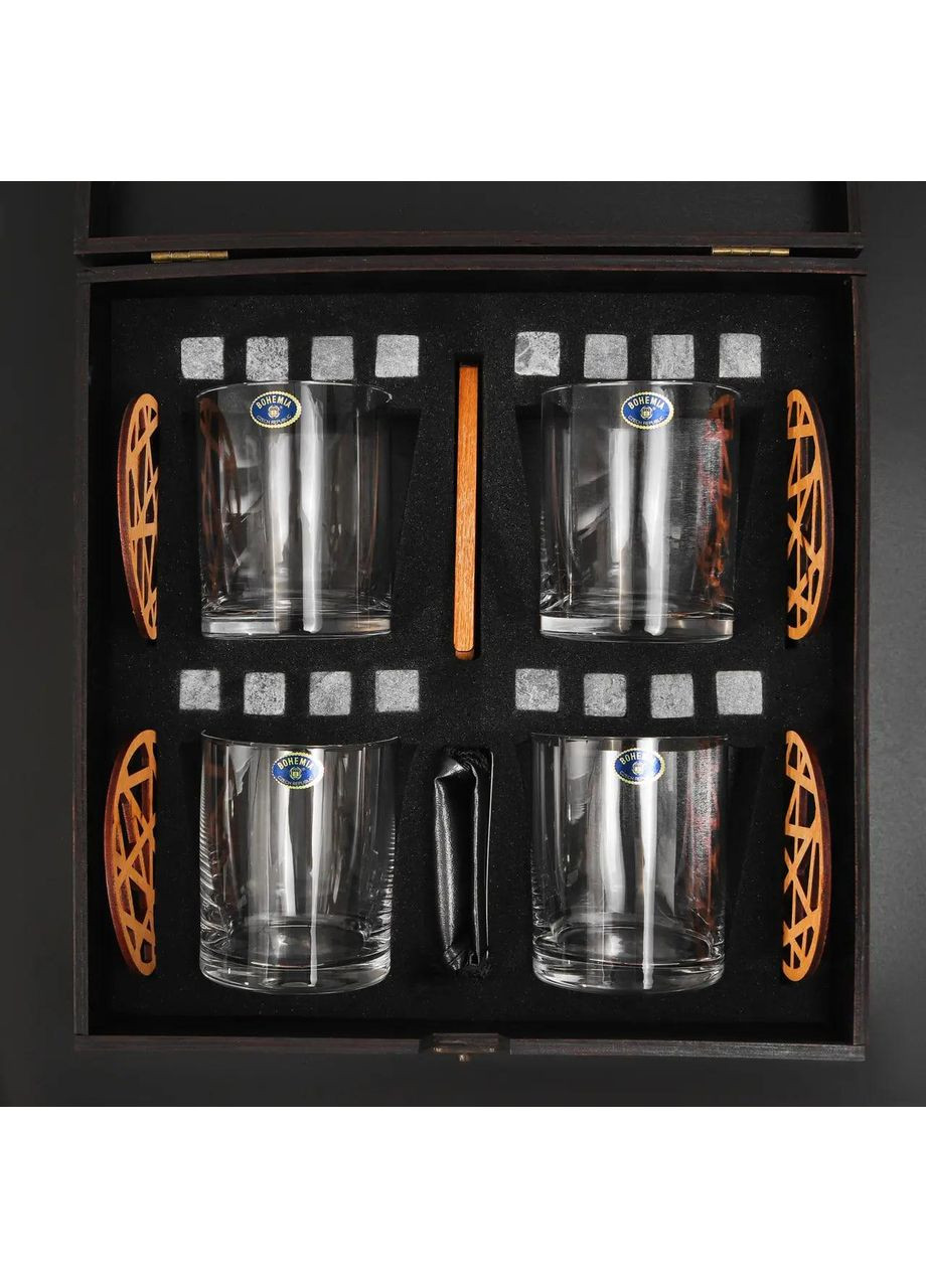 Камни для виски подарочный деревянный набор из 4 стаканов. Кубики для охлаждения виски 4 стакана Barline Bohemia (364550561)