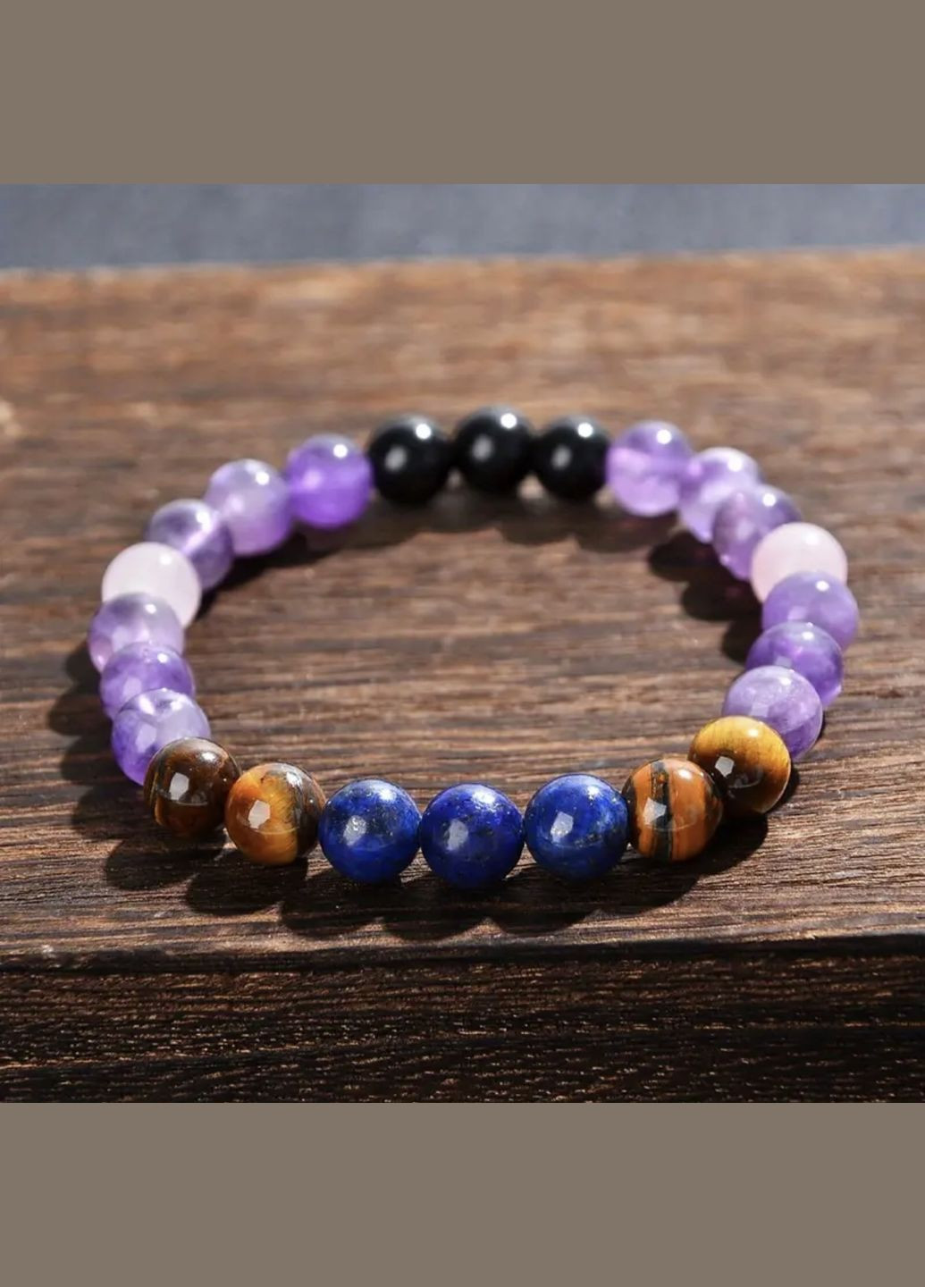 Браслет з аметиста, рожевого кварцу, лазуриту, агату та тигрового ока (80191) Hemst (334305615)
