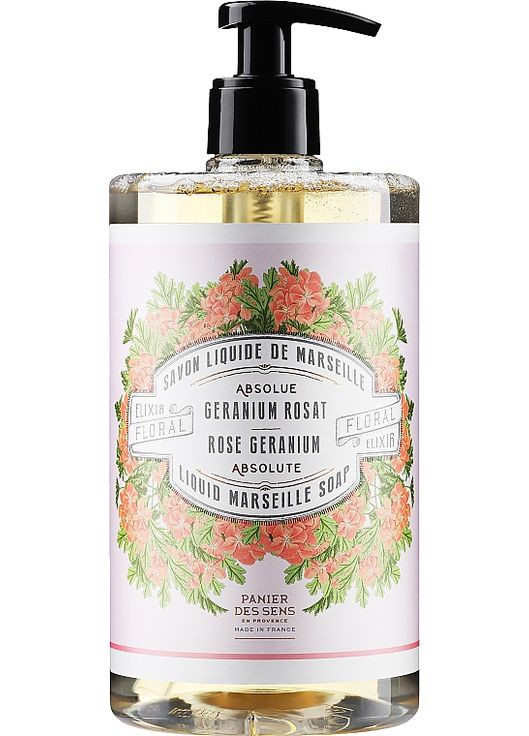 Марсельське рідке мило "Герань" Geranium Rose Liquid Soap 500ml (799812-51504) Panier des Sens (368856547)