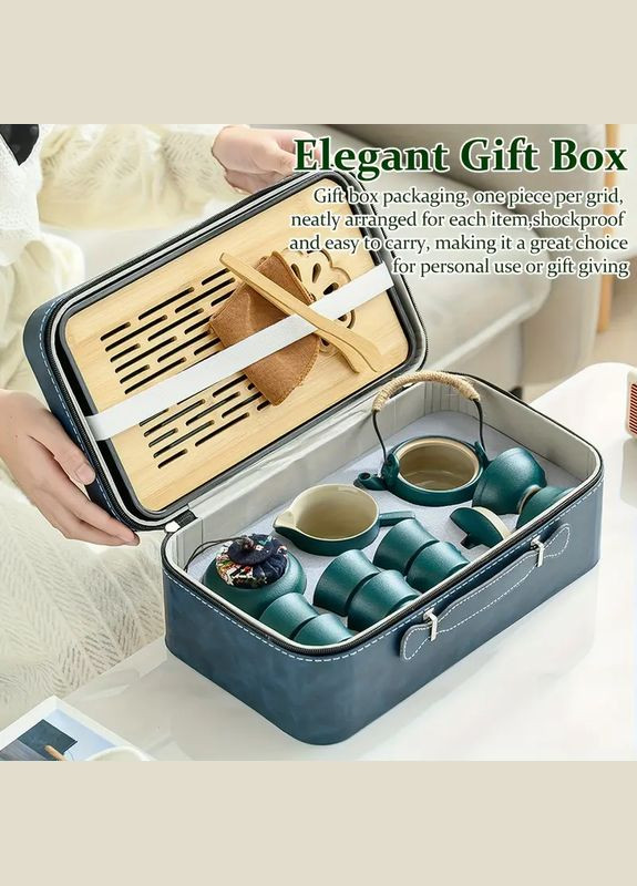 Набор для чайной церемонии на 6 персон керамический чайный сервиз 14 предметов в кейсе Бирюзовый No Brand (329729367)