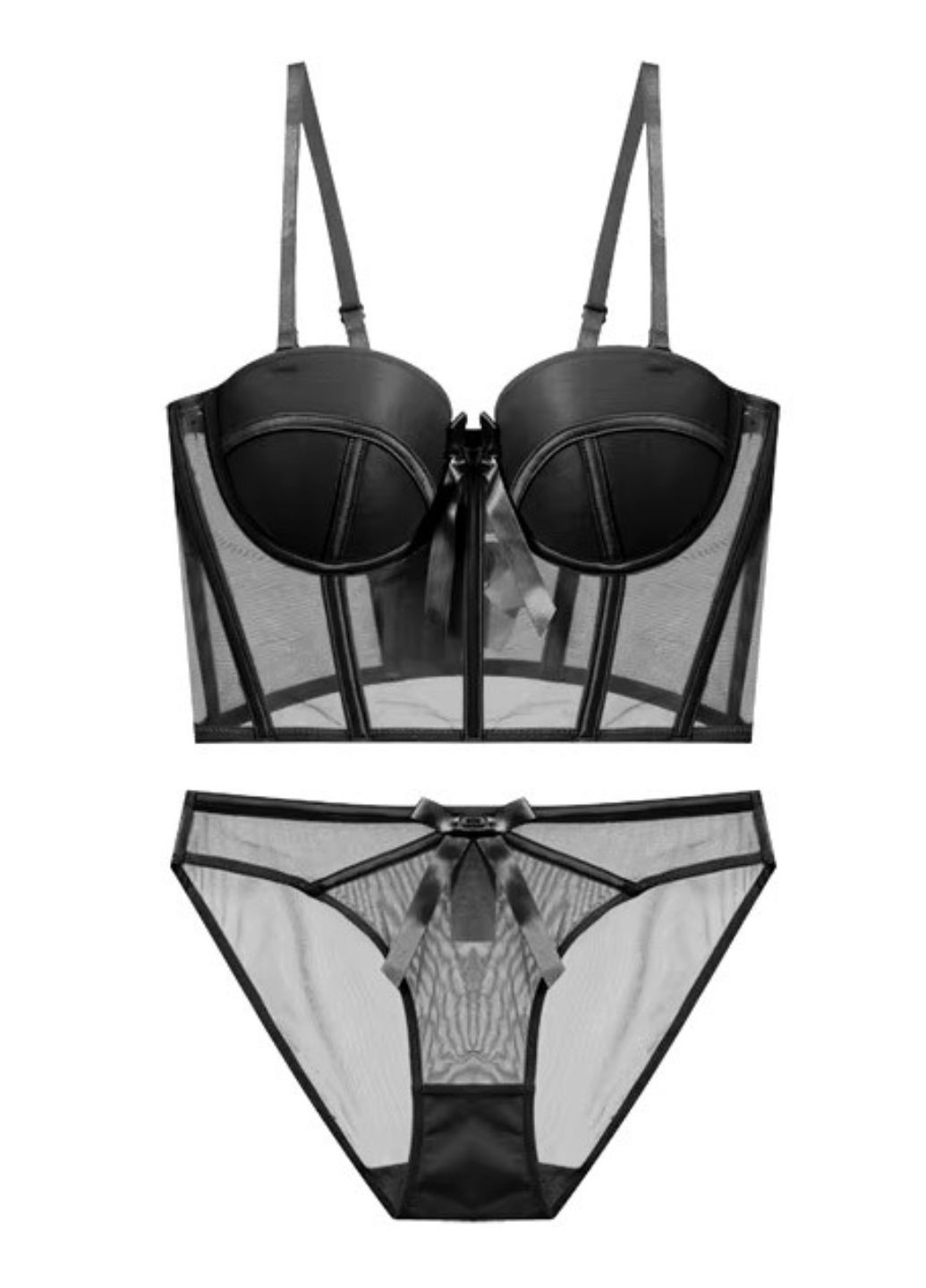 Чорний демісезонний жіночий комплект білизни з бюстгальтером-корсетом та трусиками elegant bow (1586-70-01) Red Apple