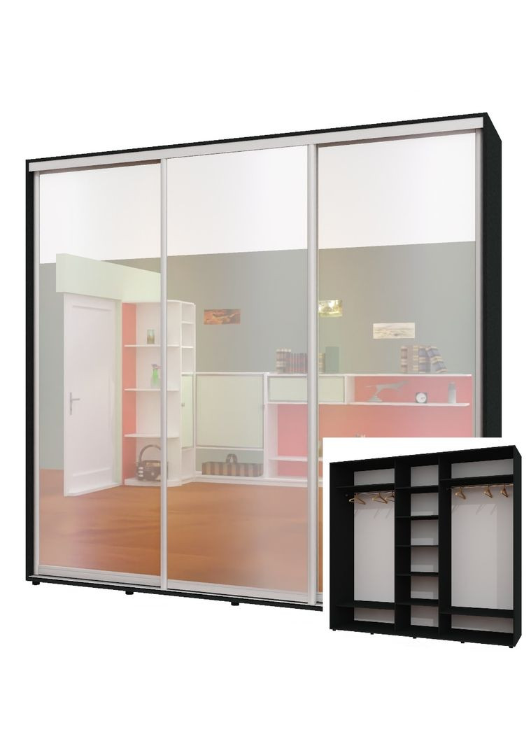Шкаф-купе трехдверный 240*60*250 см Антрацит 3 двери Зеркало ШК-04 Алекса (360476965)