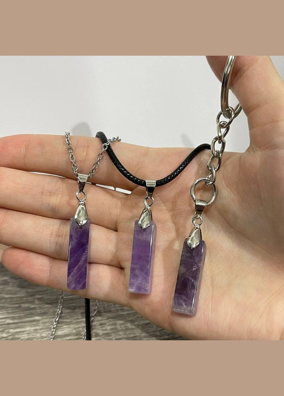 Кулон талисман с натуральным камнем Аметист прямоугольной формы на цепочке в подарочной коробочке Овен (331291931)