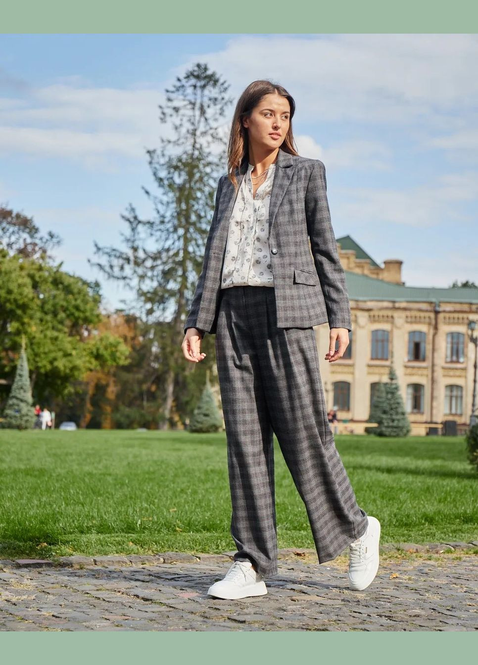 Женские брюки палаццо в клетку с защипами, карманами, теплые (ll193664285) LadyLike (333341786)