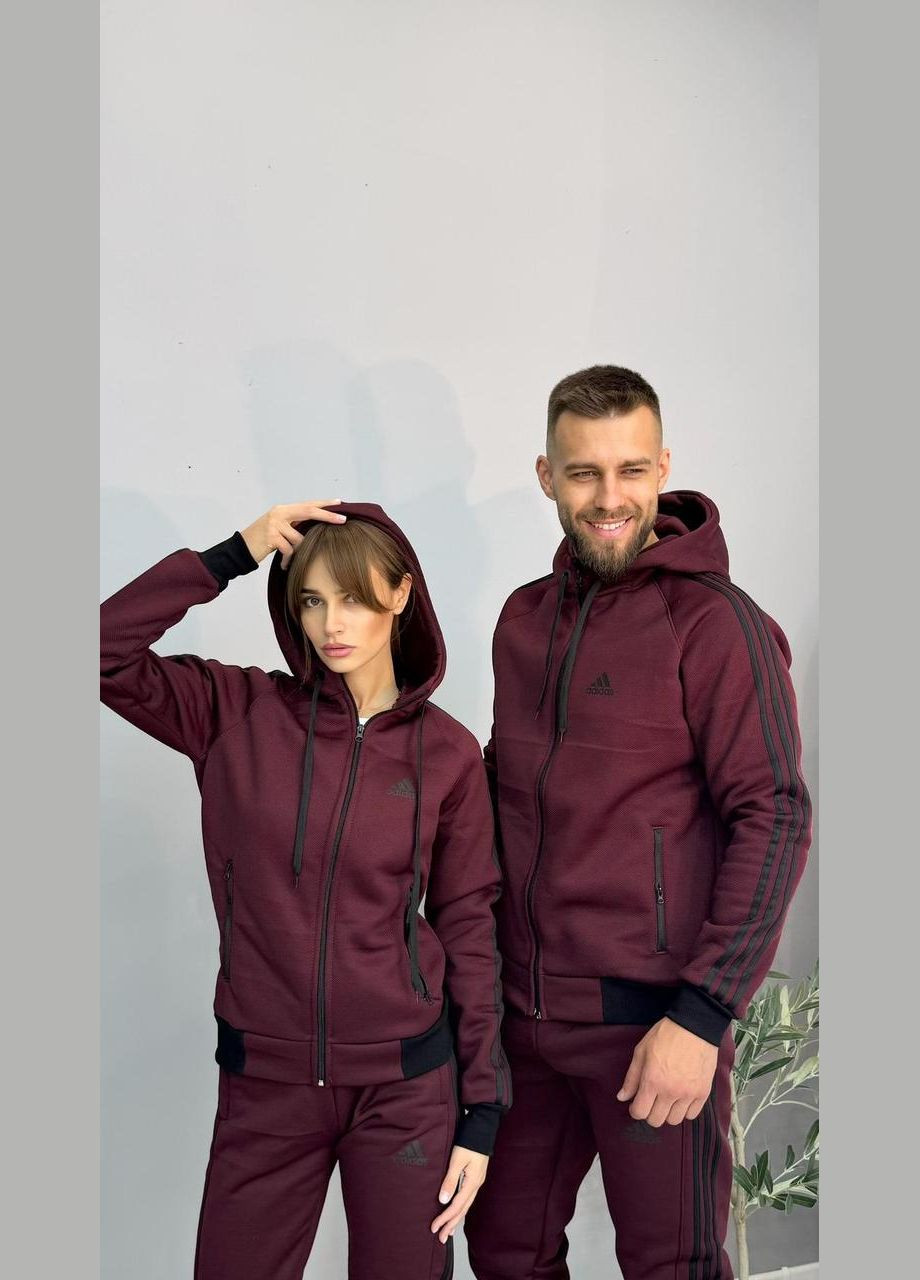 Спортивний костюм унісекс з капюшоном adidas бордовий No Brand (353848843)