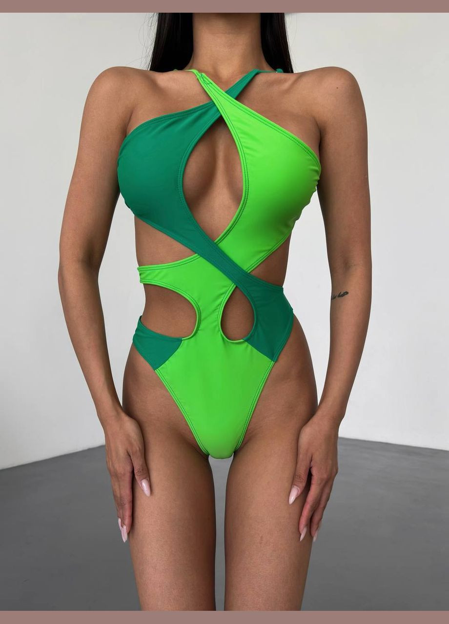 Зелений демісезонний суцільний купальник суцільний Domino Купальник на запах з вирізом