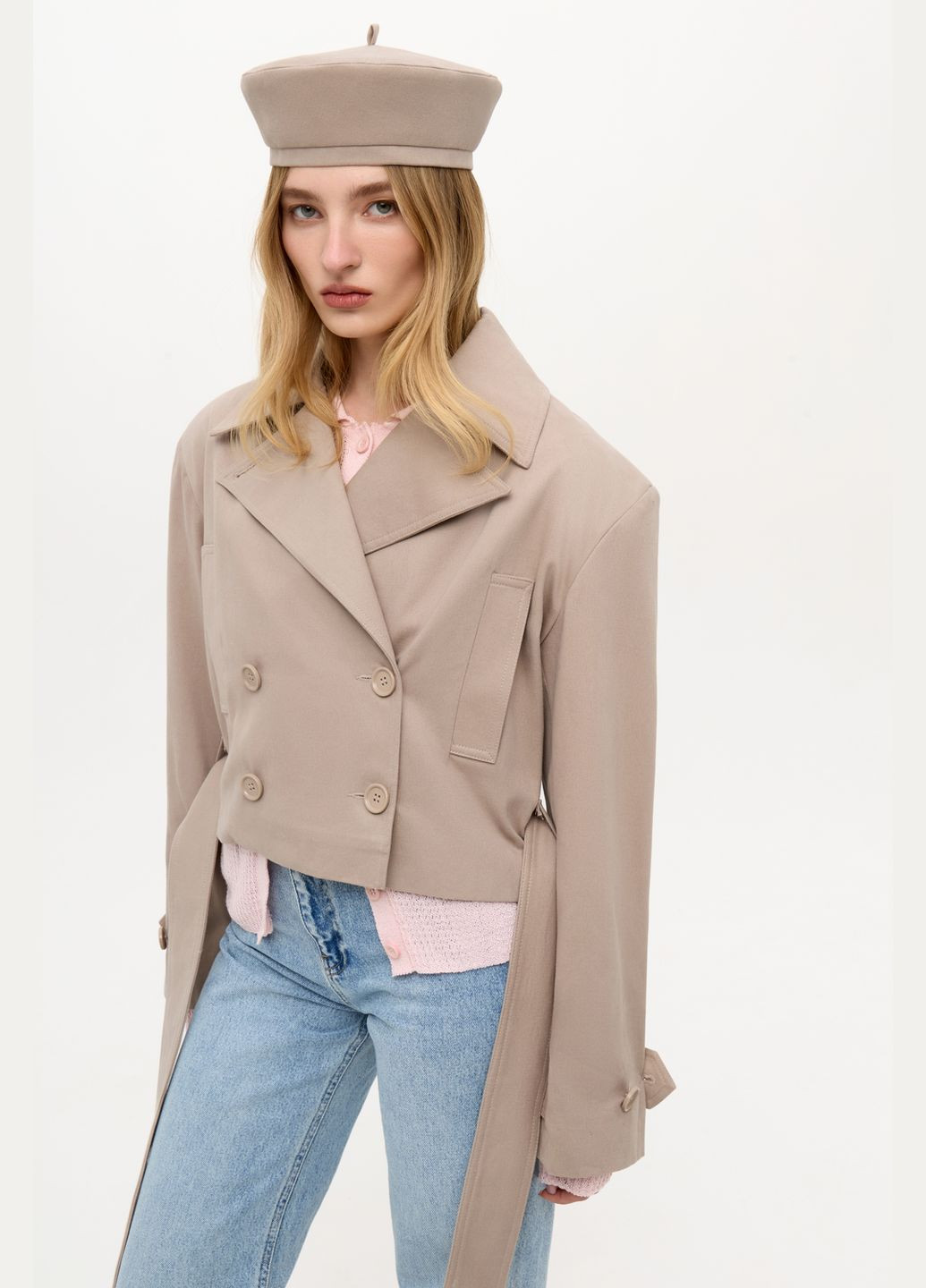 Светло-бежевое демисезонное Тренч укороченный M-L Светло-бежевый 803 Papaya