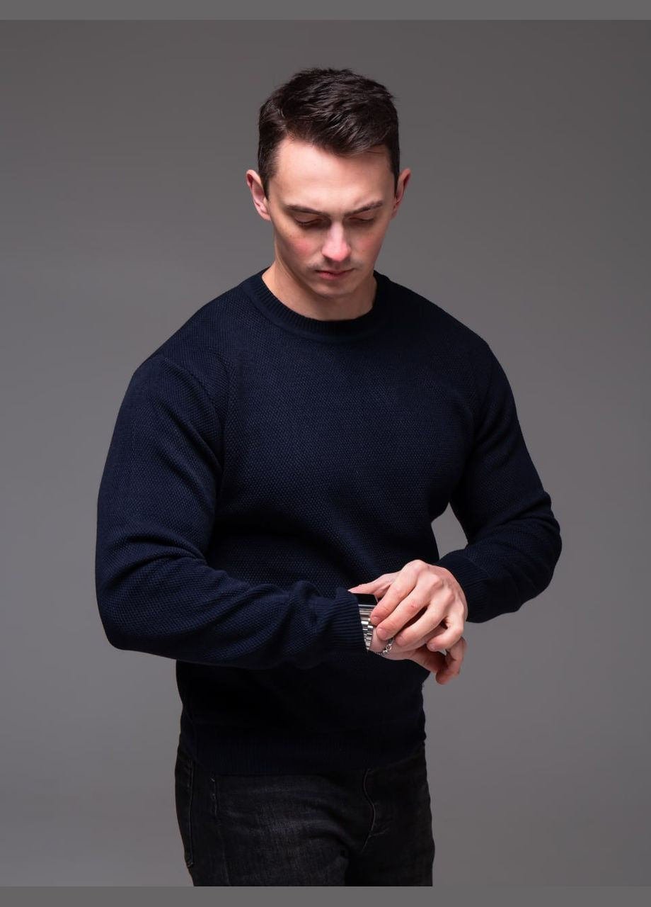 Темно-синий демисезонный мужской свитер с шерстью Vakko