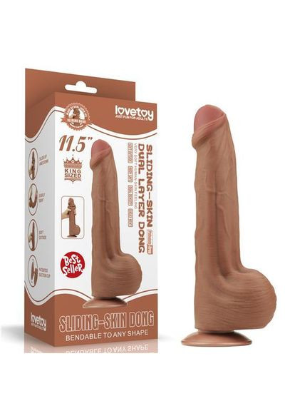 Фалоімітатор - Sliding-Skin Dual Layer Dong 11.5" Brown Lovetoy (336946369)