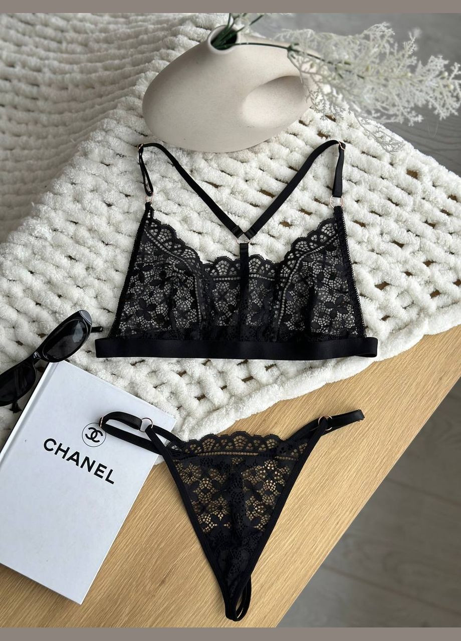 Черный демисезонный эффектный кружевной сет “lace passion” Vakko