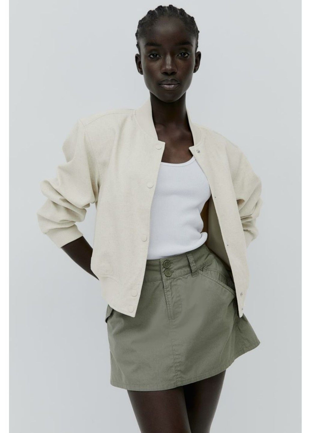 Світло-бежева літня жіноча лляна куртка бомбер н&м (56789) xs світло-бежева H&M