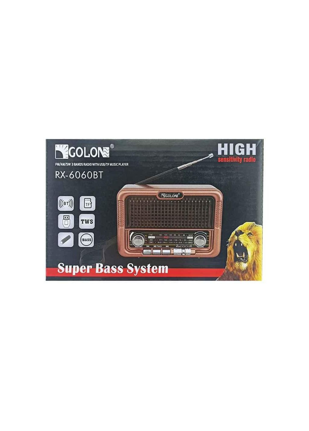 Радиоприемник аналоговый RX6060BT снимаемый аккумулятор ТМ Golon (315138693)