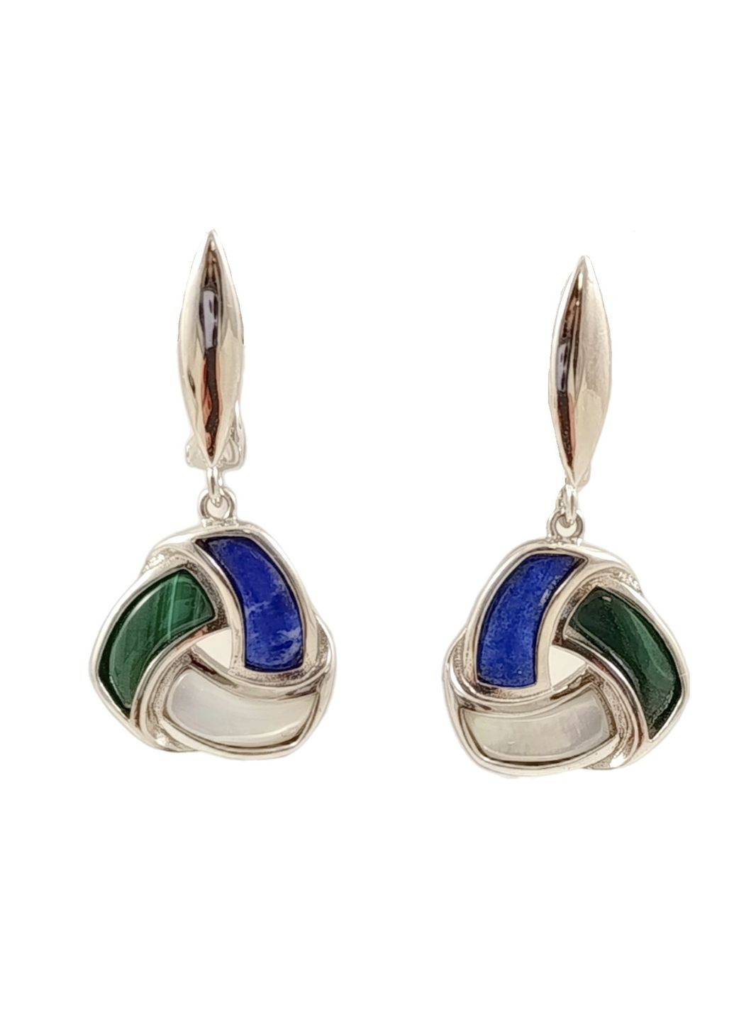 Серебряные серьги с лазуритом, малахитом и перламутром Е5021G No Brand Сережки (338624537)
