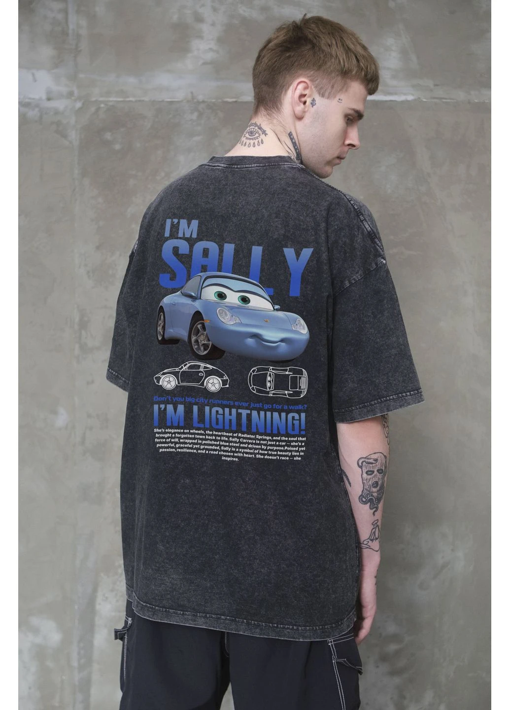 Черная вываренная оверсайз футболка washed с принтом sally с длинным рукавом Without