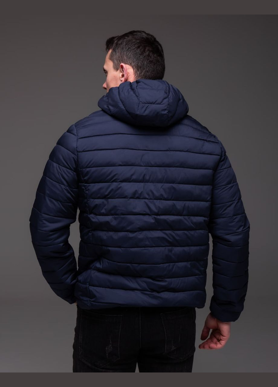 Темно-синяя демисезонная утепленная стеганная куртка съемный капюшон Vakko