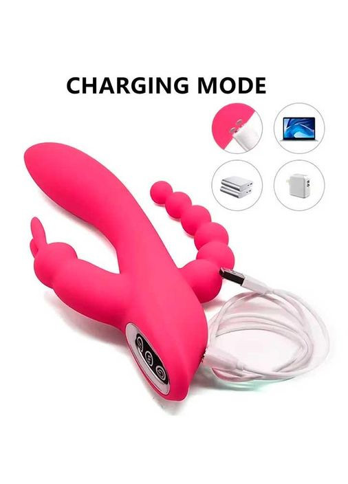 Вагінально-анальний вібратор Super Rebbit 3в1 із 12 режимів вібрації кольору фуксія. Вібратор кролик 3 в 1 China (360603844)