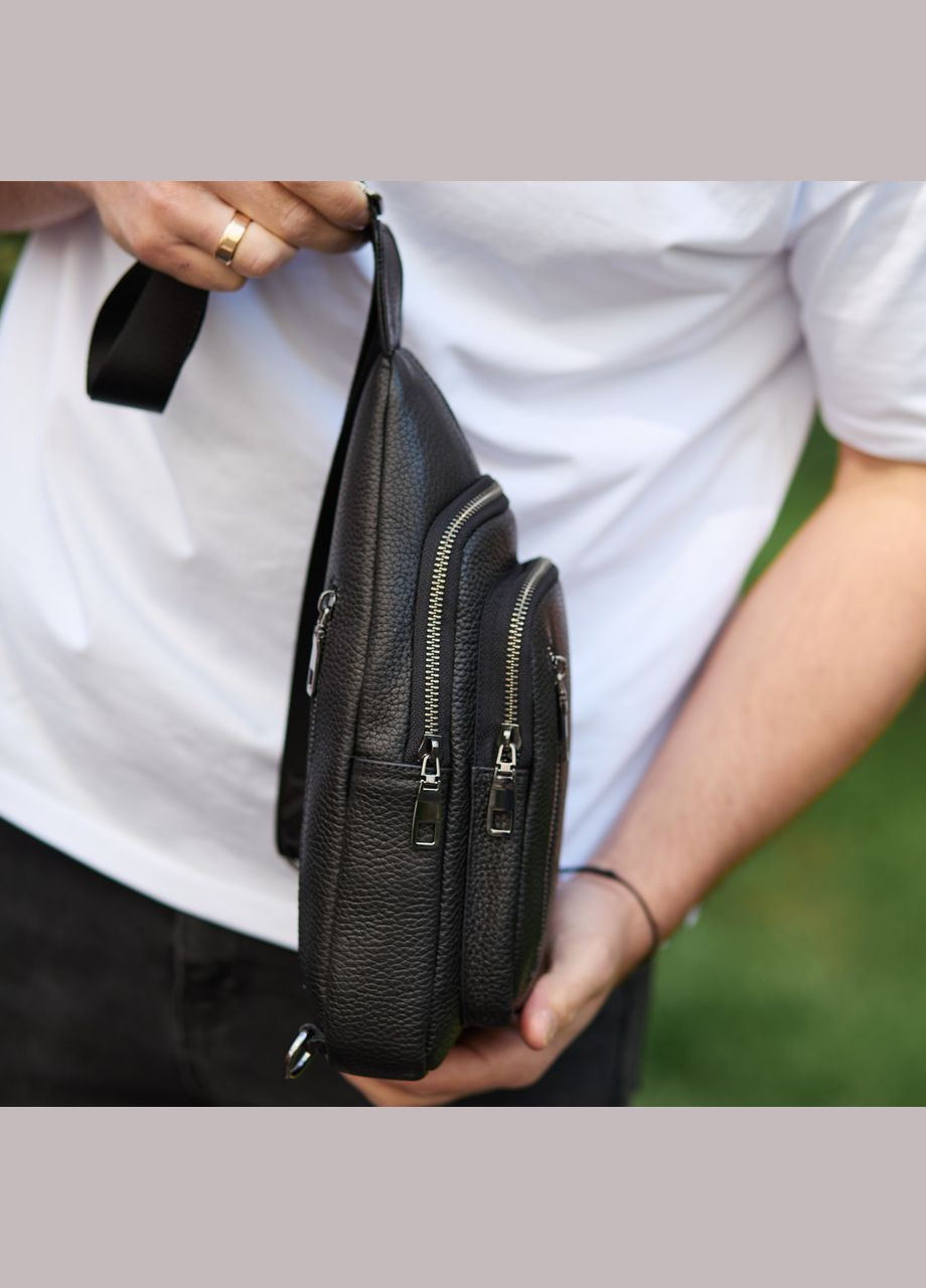 Сумка-слинг мужская черная через плечо из натуральной кожи 32545 Tiding Bag (359380794)