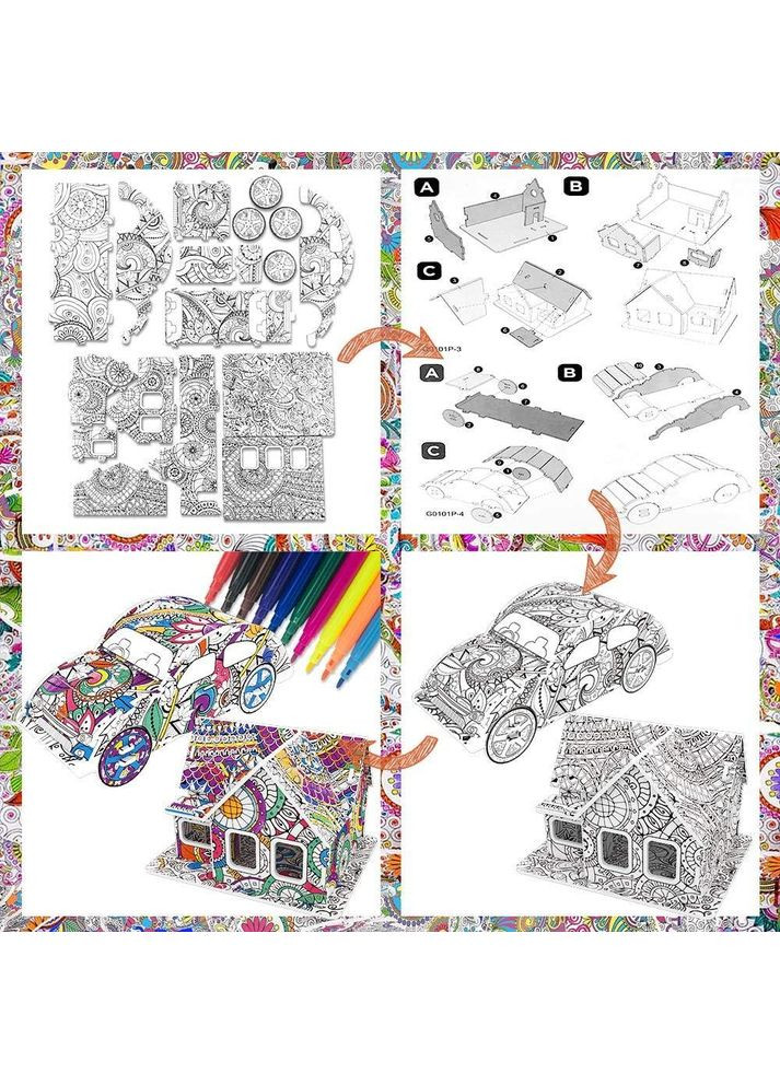 3D пазли для розфарбовування BYTOKI набір 9 моделей з фломастерами, дитячий креативний набір 5-12 років China (354827583)