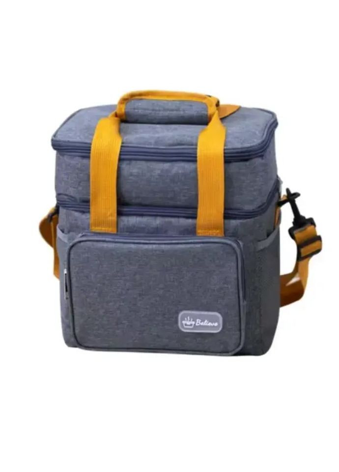 Сумка-холодильник маленька 26х25х18 см на 12 л термосумка на 2 відділення із ручкою через плече Сіра No Brand (338597867)