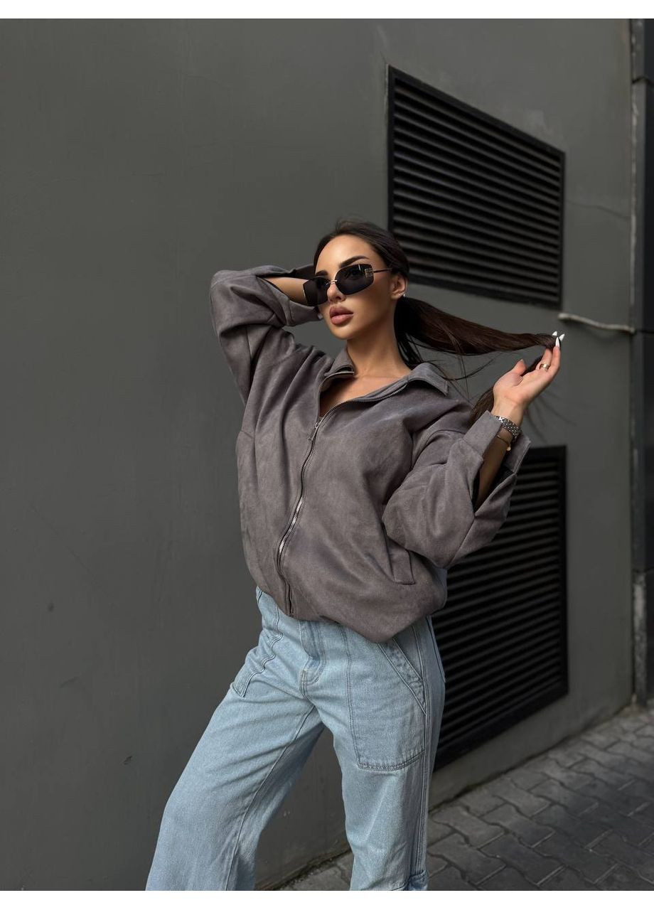 Жіночий бомбер вільного крою із замші MonCher на блискавці (360428961)